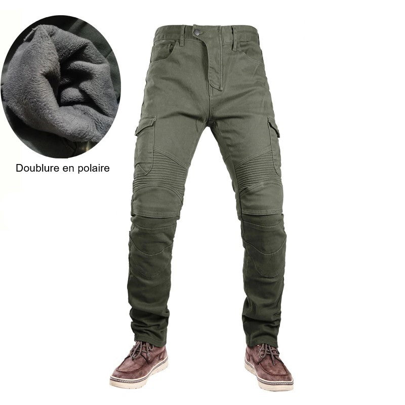 Jean de Moto Kaki avec Doublure Polaire