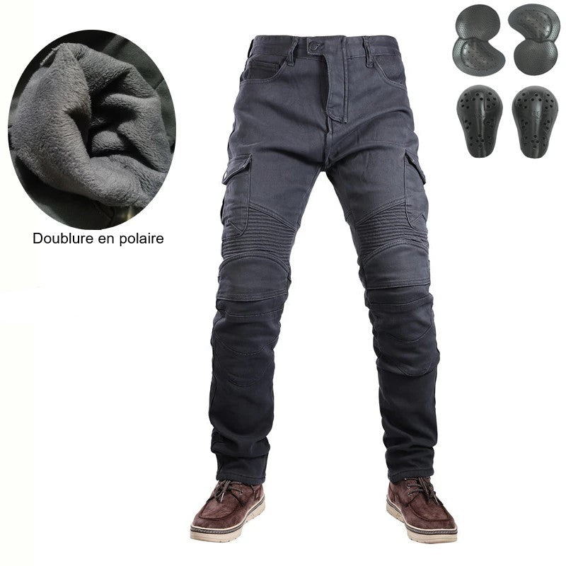 Jean de Moto Gris avec Doublure Polaire