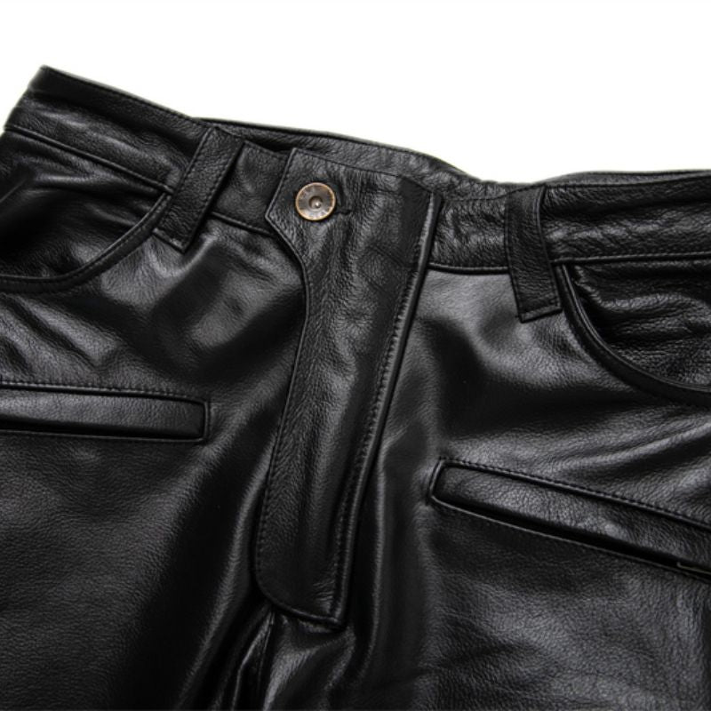 Pantalon de Moto en Cuir Noir pour Biker