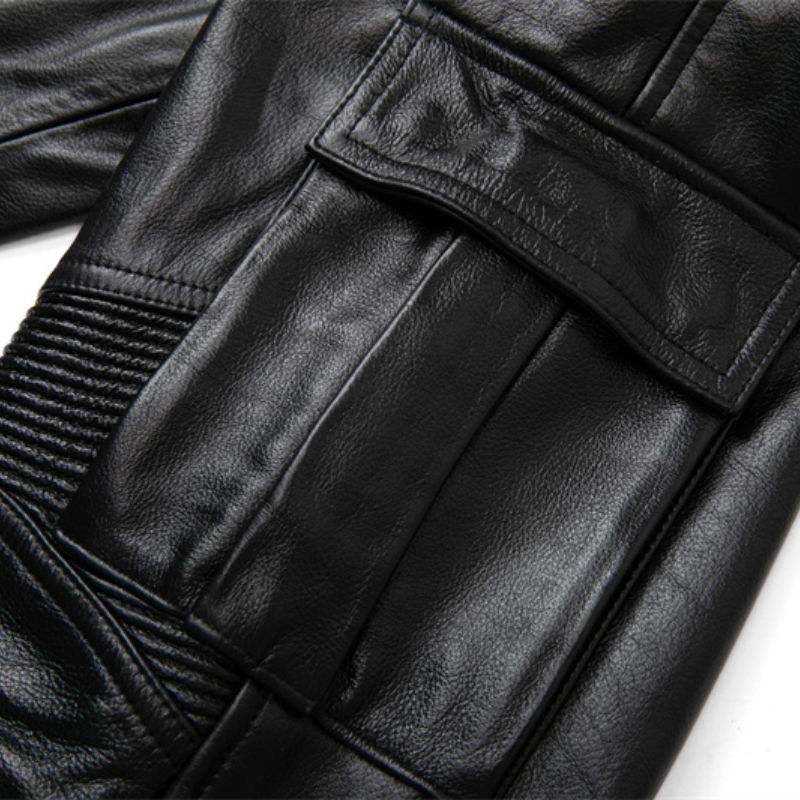 Pantalon de Moto en Cuir Noir pour Biker