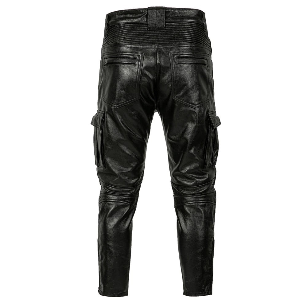 Pantalon de Moto en Cuir Noir pour Biker