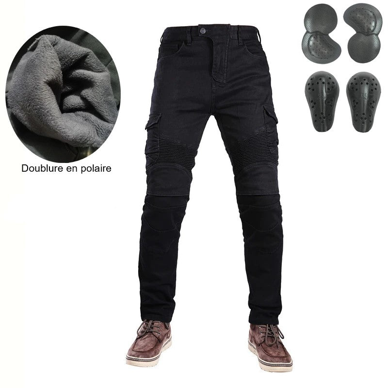 Jean de Moto Noir avec Doublure Polaire
