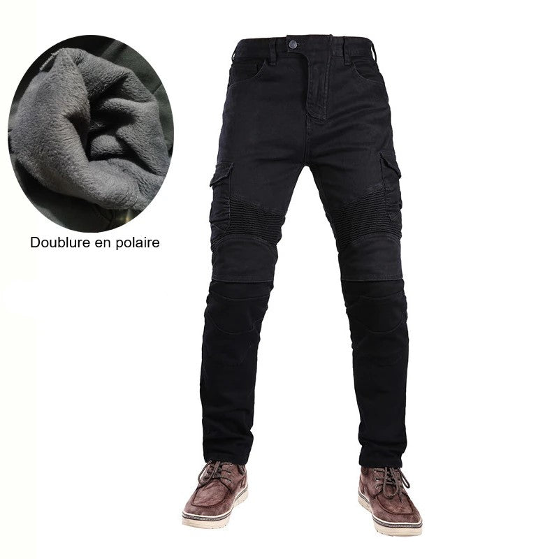 Jean de Moto Noir avec Doublure Polaire
