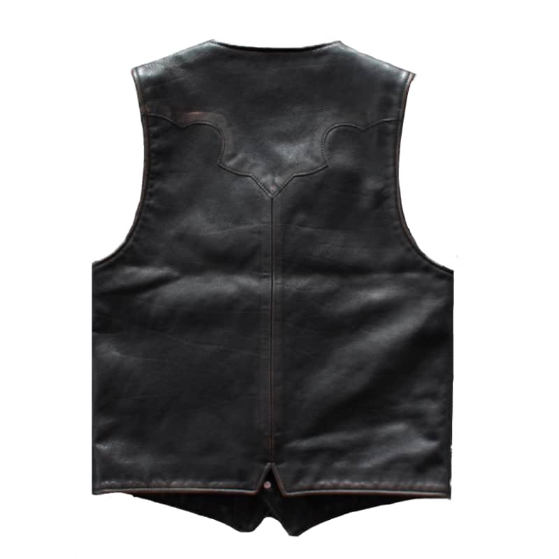 Gilet Biker sans Manche en Cuir Vieilli