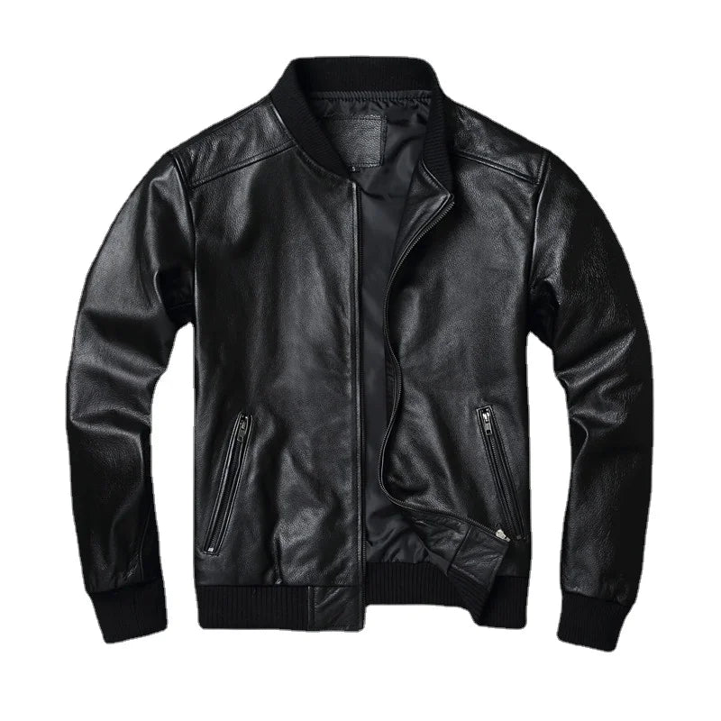 Blouson en Cuir Noir pour Homme