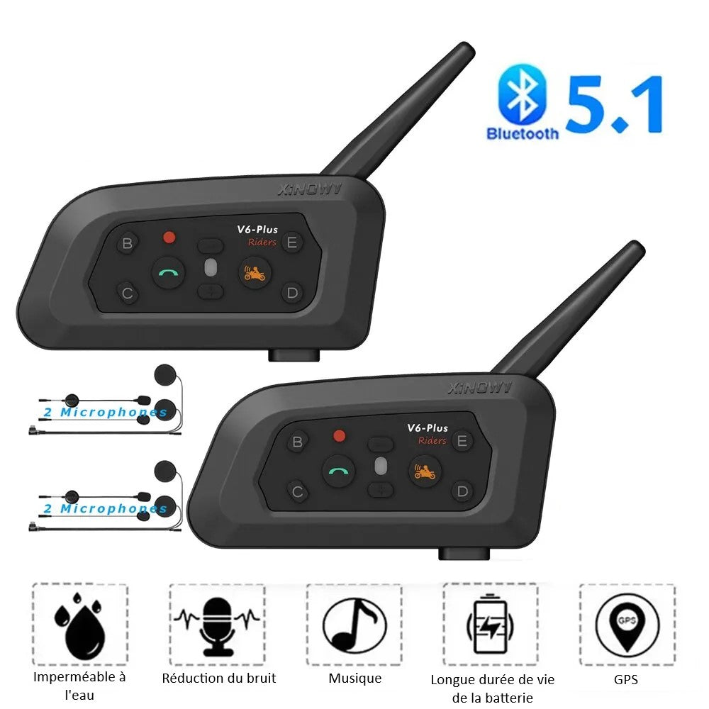 Intercom Bluetooth Moto V6 Plus 1200M 6 Motards