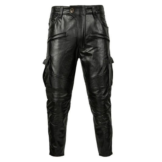 Pantalon de Moto en Cuir Noir pour Biker