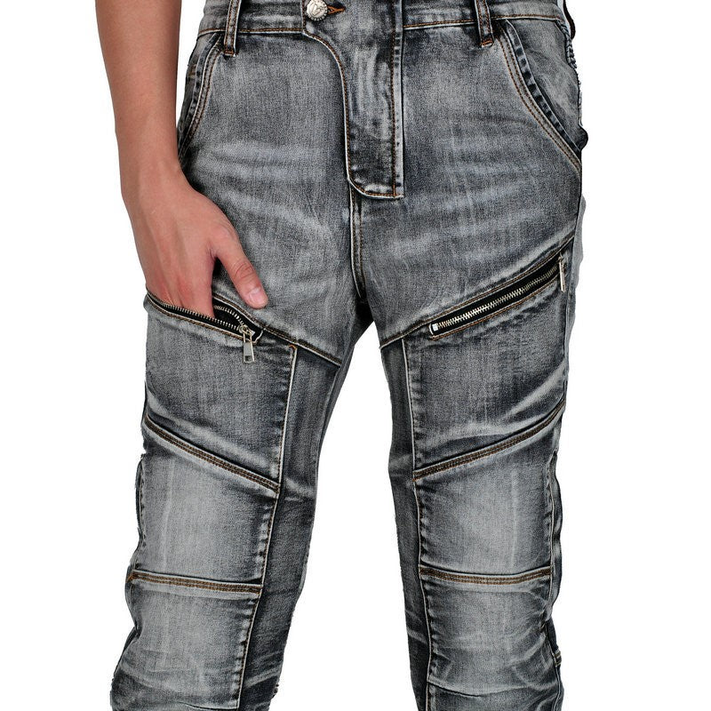 Pantalon en Jean de Moto Gris avec Doublure Kevlar