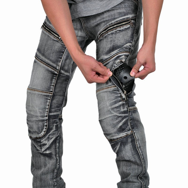 Pantalon en Jean de Moto Gris avec Doublure Kevlar