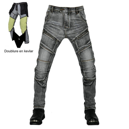 Pantalon en Jean de Moto Gris avec Doublure Kevlar