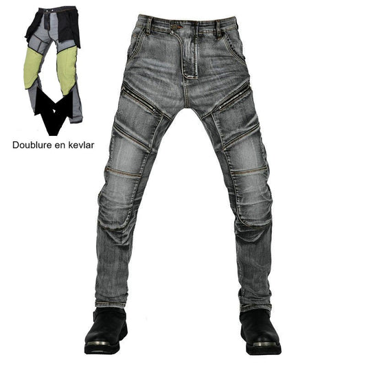 Pantalon en Jean de Moto Gris avec Doublure Kevlar
