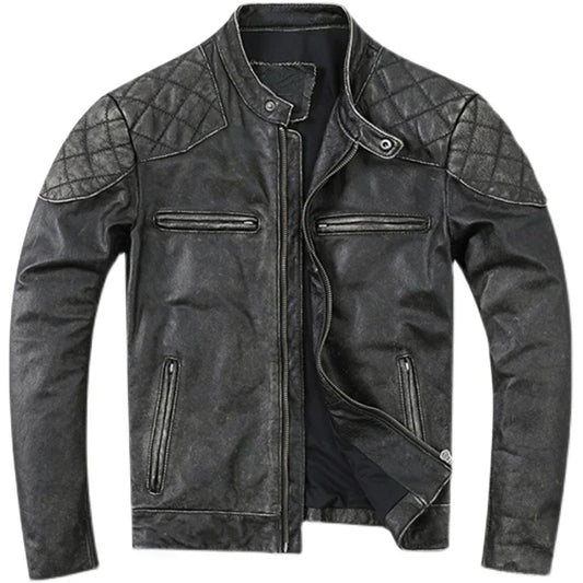 Veste en Cuir Grise pour Homme Biker