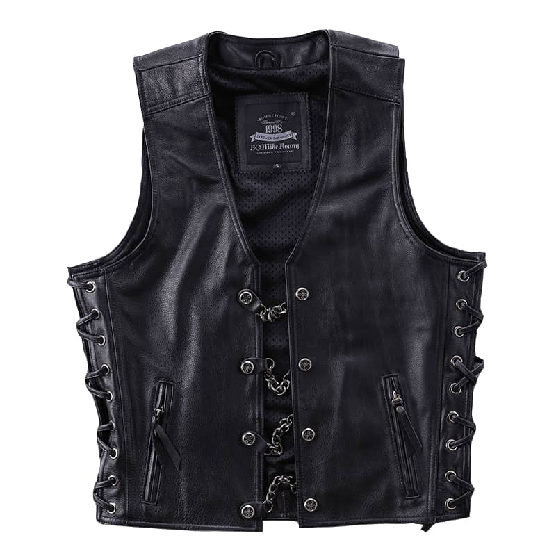 Gilet Cuir Biker avec Chaînes