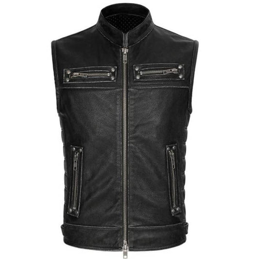 Gilet Biker en Cuir - Svart