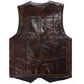 Gilet  Biker sans Manche en Cuir Marron