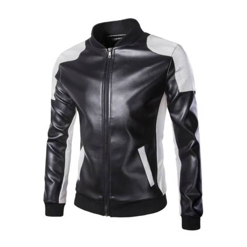 Veste Biker Homme Noir et Blanc